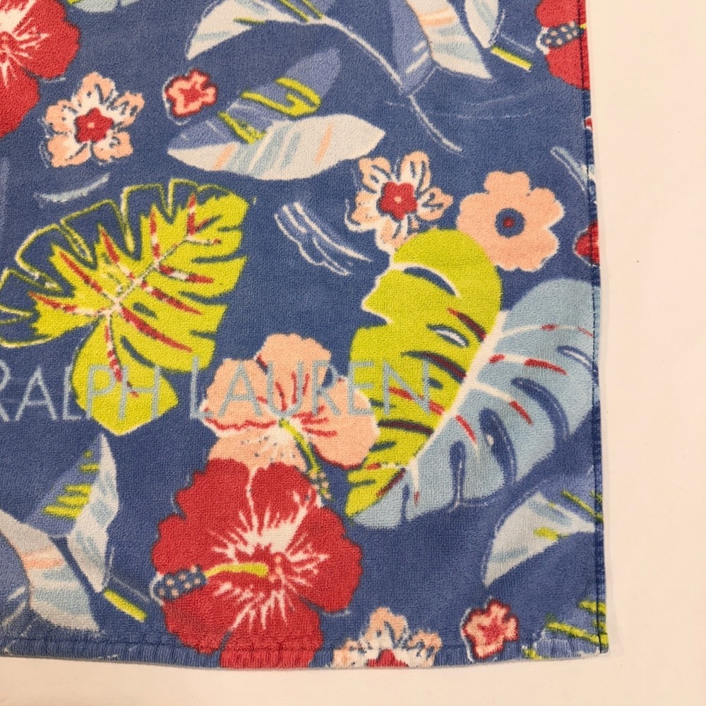 Ralph‎ Lauren Tropical Floral Beach Towel Unisex OS Blue Hibiscus | Coastal